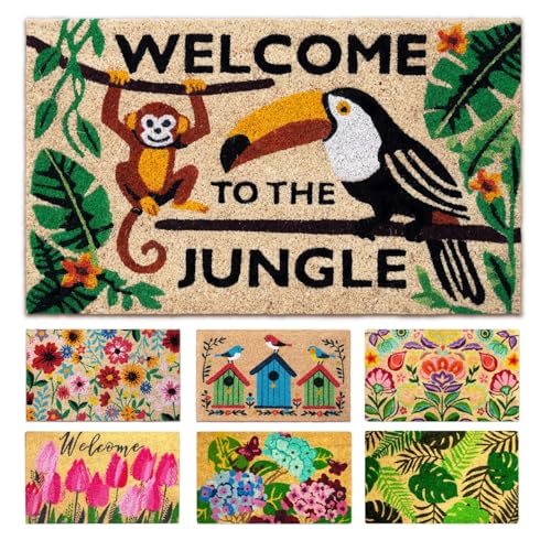 Coir Door mats Outdoor - Welcome to The Jungle - Welcome mats for Front Door - Coir Doormat Outdoor Entrance - 16''x27.5'' - color: Welcome to the Jungle