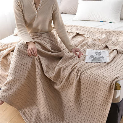 Waffle Plaid Cotton Bed Blanket Throw Thin Quilt Knitted Bedspread Home Hotel Coverlets Blankets - color: D, size: 150x200cm