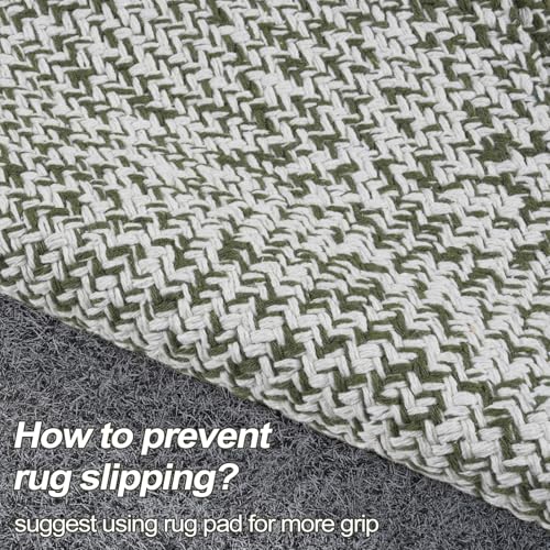 Washable Sage Green Kitchen Runner Rug 2x5 Foyer Hallway Runner Rug | Hand-Woven Reversible Entryway Rug Indoor, Cotton Modern Bedroom Carpet Rugs, Farmhouse Bathroom Rugs, Soft Laundry Room Mat - color: Sage Green/Cream, size: 2' x 5' (Rectangular)