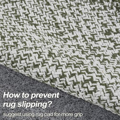 Washable Sage Green Kitchen Runner Rug 2x5 Foyer Hallway Runner Rug | Hand-Woven Reversible Entryway Rug Indoor, Cotton Modern Bedroom Carpet Rugs, Farmhouse Bathroom Rugs, Soft Laundry Room Mat - color: Sage Green/Cream, size: 2' x 5' (Rectangular)