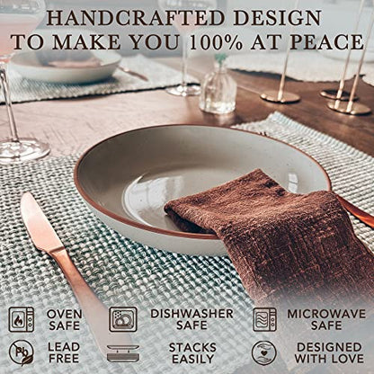 Mora Ceramic Large Pasta Bowls 30oz, Set of 4 - Serving, Salad, Dinner, etc Plate/Wide Bowl - Microwave, Oven, Dishwasher Safe Kitchen Dinnerware - Modern Porcelain Stoneware Dishes, Earl Grey - color: Earl Grey