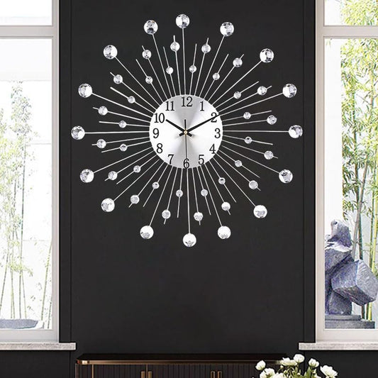 Large Wall Clock for Living Room Decor Non-Ticking Quiet Metal Quartz Clocks Modern Dial Bling Big Diamond Wall Clocks for Home Kitchen Bedroom Indoor Decorative /20 Inch - color: Silver50, size: 20*20Inch