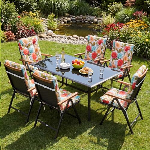 Hoteam 4 Set Outdoor Patio Chair Cushions 20 x 42 in Deep Seat Waterproof Patio Cushions Set for Furniture Replacement Removable Seat and Back (Summer Bloom) - style: Summer Bloom