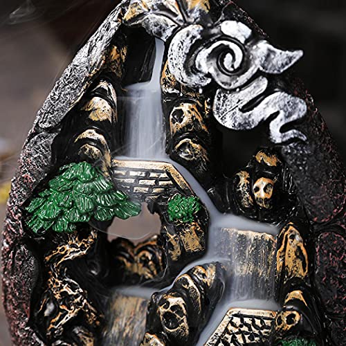 Backflow Incense Holder Resin Mountain Incense Burner Fountain Waterfall Incense Holders Home Decor with 120 Pcs Backflow Incense Cones 30 Pcs Incense Sticks (Waterfall) | Includes 120 Backflow Incense Cones, 30 Incense Sticks, Unique Waterfall Design
