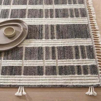 Dash & Albert Tory Grey/Ivory Plaid Hand Knotted Wool Rug, 7'6"x9'6" | /Ivory Hand Knotted Wool Rug, , Plaid Pattern - size: 7'6" x 9'6" (Rectangular)