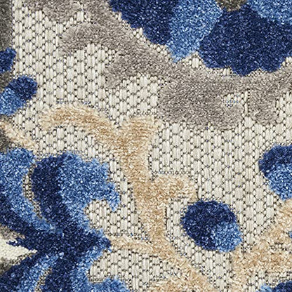 Nourison Home Aloha Natural Blue 5'3" x Round Area Rug - Easy Clean, Non Shedding, Bed Room, Living Room, Dining Room, Kitchen (5' x Round) - color: Natural Blue, size: 5'3" (Round)