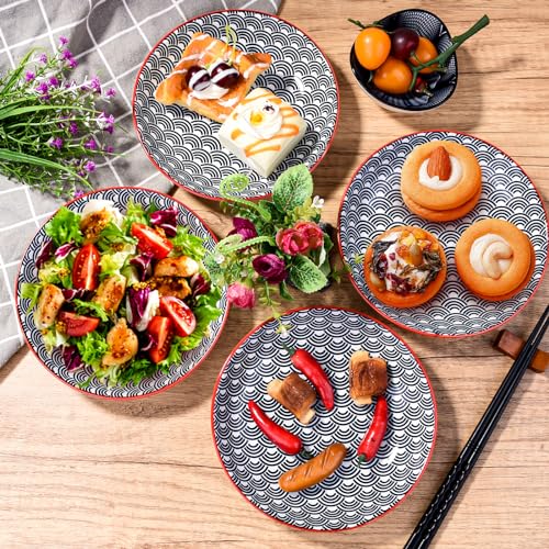 7 Inch Ceramic Plates, Set of 4 - Small Round Dessert & Appetizer Plates, Underglaze Color (LBL) - color: LBL