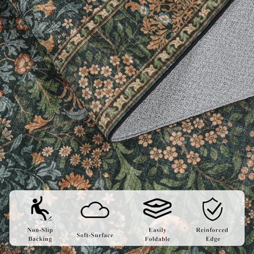 5x7 Washable Area Rug Non Slip Throw Carpet for Bedroom Gold Green - color: Gold Green (Larger Pattern), size: 5' x 7' (Rectangular)