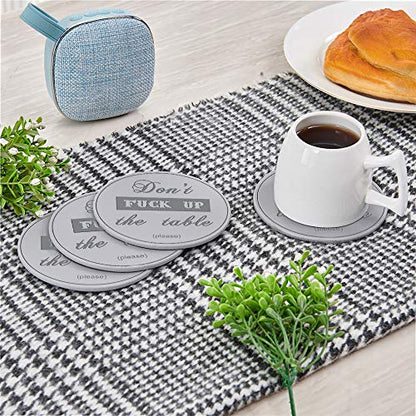 Funny Coasters, 6 Pcs Leather Coasters with Holder, Perfect Housewarming Hostess Gifts, Protect Furniture from Water Marks Scratch and Damage(6Pcs, Grey) - color: Gray