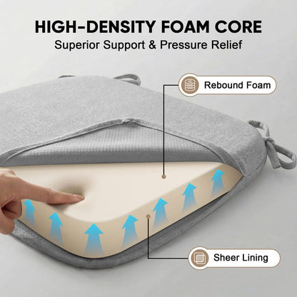 D-Shaped Chair Cushions Set of 1, Chair Pads with Ties, 17" x 16" | 2" Thick Non Slip Seat Cushion for Dining & Kitchen Chairs, 40D Foam, Removable Washable Cover, Light Grey - color: Light Grey