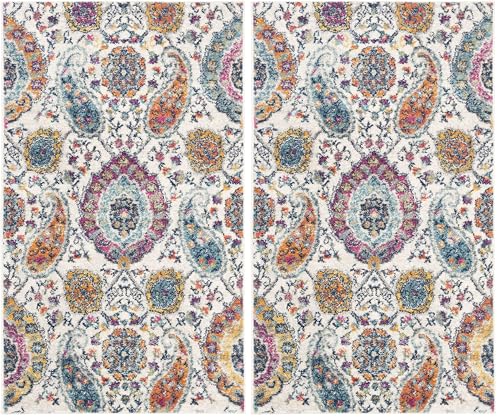 Safavieh Madison Collection 2'3" x 4' CreamMulti MAD600B Boho Chic Glam Paisley Non-Shedding Entryway Living Room Foyer Bedroom Kitchen Accent Rug (Pack of 2) - size: 2'3" x 4' (Rectangular) (Pack of 2)