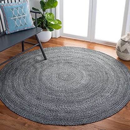SAFAVIEH Cape Cod Collection Area Rug - 3' Round, Charcoal, Handmade Braided, Ideal for High Traffic Areas in Living Room, Bedroom (CAP224H) - color: Charcoal, size: 3' (Round)
