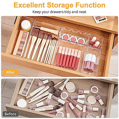 SMARTAKE 22-Piece Drawer Organizer with Non-Slip Silicone Pads, 5-Size | Clear Desk Bathroom Drawer Organizer Trays Storage Tray for Makeup, Jewelry, Utensils in Bedroom Dresser, Office and Kitchen - size: 22 PCS