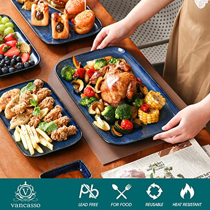 vancasso Stern Serving Platters Set of 3, 15/13/ 11 Inches Rectangular Serving Plates, Blue Serving Trays for Entertaining, Party - color: Blue, size: 3 Pieces