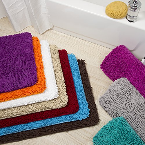 2 Piece Bathroom Rug Set - 32x21 Inch and 24x17 Inch Memory Foam Bath Mats with Chenille Shag Top for Stylish Bathroom Decor - Machine Washable Bath Rugs Set of 2 by Lavish Home (Orange)