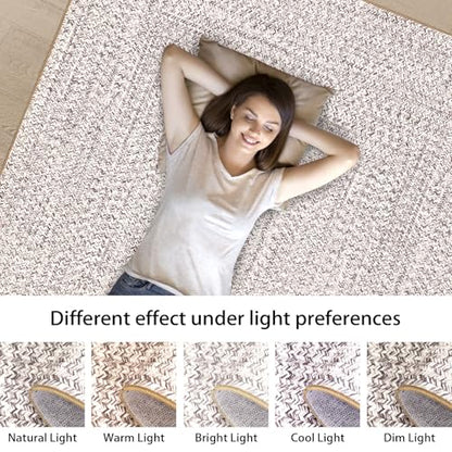 ROYHOME Runner Rug Print Braided Hallway Runner Washable Entryway Rug | Stain Resistant Non-Slip Area Rug Farmhouse Solid Printed Textured Carpet for Bedroom Laundry Kitchen, Beige/Grey, 2' x 6' - color: Beige/Grey, size: 2' x 6' (Rectangular)