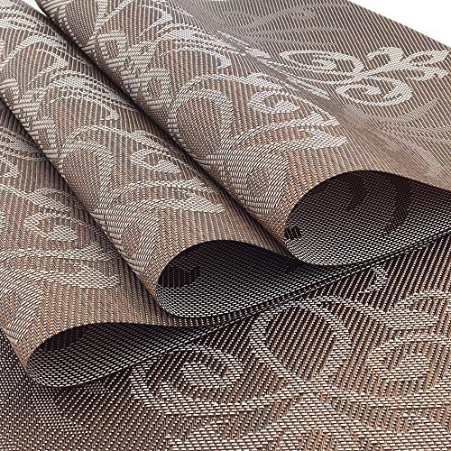 Luxury Coffee Placemats Set of 6 Crossweave Woven Vinyl Placemat for Dining Table Heat Resistant Non-Slip Kitchen Table Mats Easy to Clean - color: Symmetry-coffee