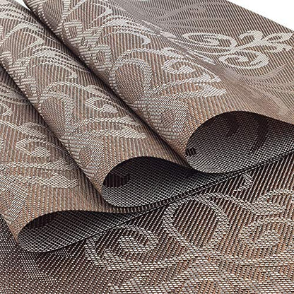 Luxury Coffee Placemats Set of 6 Crossweave Woven Vinyl Placemat for Dining Table Heat Resistant Non-Slip Kitchen Table Mats Easy to Clean - color: Symmetry-coffee