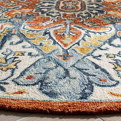 SAFAVIEH Aspen Collection Area Rug - 7' Round, Blue & Rust, Handmade Boho Wool, Ideal for High Traffic Areas in Living Room, Bedroom (APN312A) - size: 7' (Round)