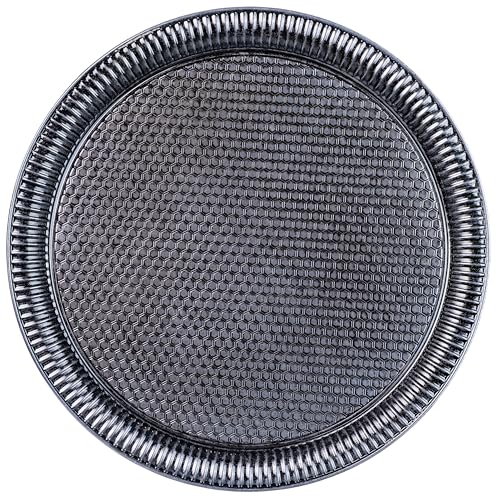 Alisveristime Round Hammered Metal Serving Tray – Ottoman Style, (11.8" Diameter, 12.6 oz) 5 Color Options (Black) - color: Black