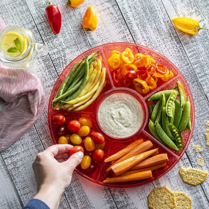 Plasticpro 6 Sectional Round Plastic Serving Tray/Platter (4, Red) - color: Red