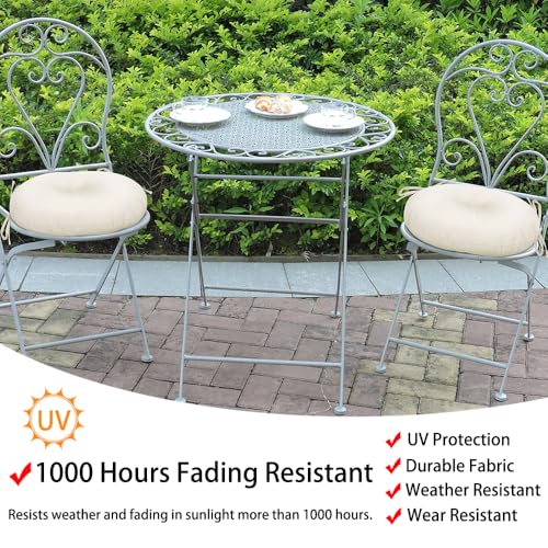 Magpie Fabrics 15" Round Bistro Seat Cushions with Ties, Set of 2, Waterproof All Weather Tufted 4" Thick Patio Chair Pads for Home Garden Dining Metal Stool - Cream Beige - color: Cream Beige