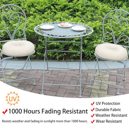 Magpie Fabrics 15" Round Bistro Seat Cushions with Ties, Set of 2, Waterproof All Weather Tufted 4" Thick Patio Chair Pads for Home Garden Dining Metal Stool - Cream Beige - color: Cream Beige