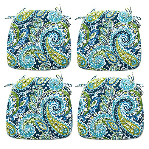 Magpie Fabrics Outdoor/Indoor 17"x16"x2" Chair Cushions with Ties Set of 4, Waterproof All Weather U-Shape Seat Pads Decoration for Patio Garden Furniture Home Office (Paisley Lapis Green) - color: A Paisley Lapis Green, size: Set of 4