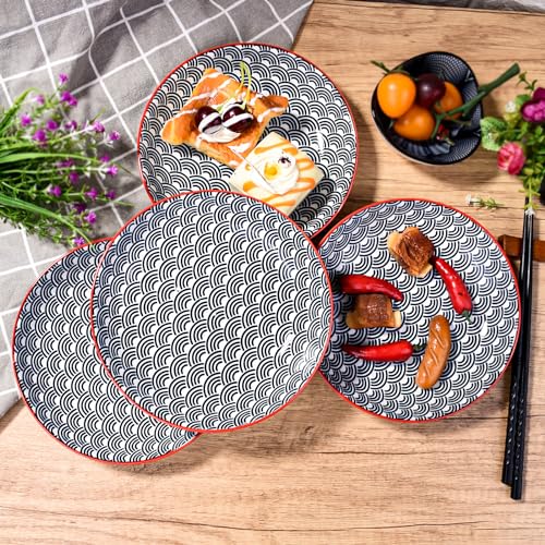 7 Inch Ceramic Plates, Set of 4 - Small Round Dessert & Appetizer Plates, Underglaze Color (LBL) - color: LBL