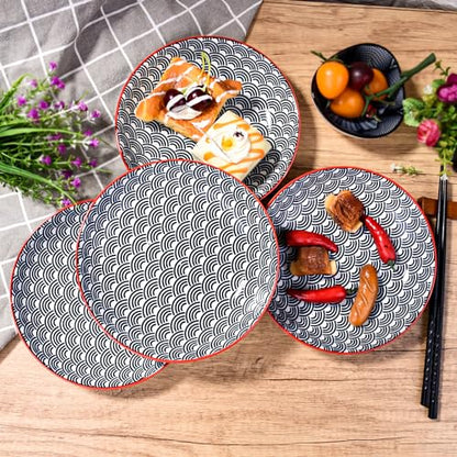 7 Inch Ceramic Plates, Set of 4 - Small Round Dessert & Appetizer Plates, Underglaze Color (LBL) - color: LBL