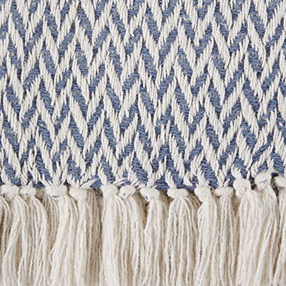 DII Modern Zig Zag Throw Blanket Woven Cotton, Hand-Knotted 2.5" Fringe, 50x60, Stonewash Blue - color: Stonewash Blue, size: 50x60"
