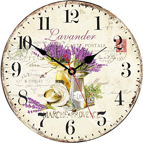 TAHEAT Romantic Lavander Wall Clock, French Purple Love Floral Clocks, Accurate Decorative Easy to Read Wall Clock for Living Room/Bedroom/Bathroom/Kitchen, 14 Inch - size: 14 inch