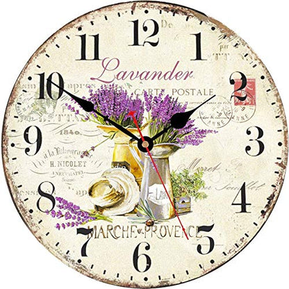 TAHEAT Romantic Lavander Wall Clock, French Purple Love Floral Clocks, Accurate Decorative Easy to Read Wall Clock for Living Room/Bedroom/Bathroom/Kitchen, 14 Inch - size: 14 inch