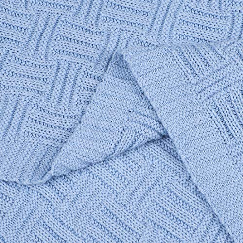 uxcell 100% Cotton Knit Throw Blanket, Cable Decors Light Blue 47x70 - color: Light Blue