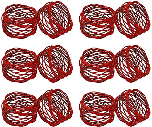 ITOS365 Handmade Round Red Mesh Napkin Rings Set of 12 Holder for Dinning Table Parties Everyday, Dia: 2 Inch - color: Red