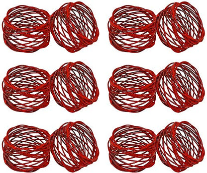 ITOS365 Handmade Round Red Mesh Napkin Rings Set of 12 Holder for Dinning Table Parties Everyday, Dia: 2 Inch - color: Red