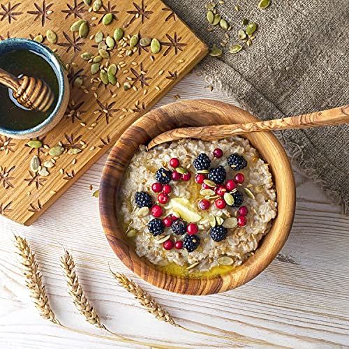 Wooden Bowl and Spoon Set - Natural Wood Hand Carved Bowl for Salad, Cereal, Oatmeal - Handmade Wooden Snack Bowls & Servers - Decorative Serving Dishes for Party - Wooden Fruit Bowl