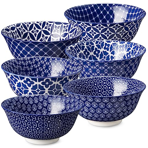 DOWAN Cereal Bowls Set of 6, Ceramic Soup Bowls 23 OZ, 6 Inch Small Dessert Bowls for Fruit, Snack, Ice Cream, Microwave Safe Bowls for Kitchen Decor and Housewarming Gift, Dishwasher - color: Vintage Blue, size: 23 OZ