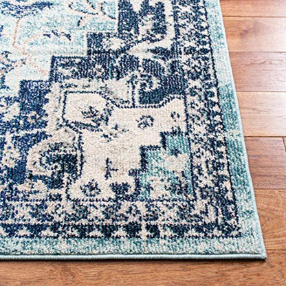 SAFAVIEH Madison Collection Area Rug - 2'2" x 4', Teal & Navy, Boho Chic Distressed Medallion Design, Non-Shedding & Easy to Clean, Ideal for Living Room, Bedroom, Dining Space (MAD473K) - color: Teal/Navy, size: 2'2" x 4' (Rectangular)