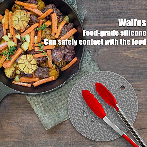 Walfos Silicone Trivet Mats - 4 Heat Resistant Pot Holders, Multipurpose Non-Slip Hot Pads for Kitchen Potholders, Hot Dishers, Jar Opener, Spoon Holder, Food Grade Silicone & BPA Free (Round) - style: 7in, 4 Grey Round