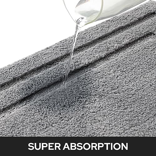 HOMEIDEAS Bathroom Rugs Sets 2 Piece, Super Soft and Absorbent Non Slip Microfiber Machine Washable Bath Mat Set (20" x 32" + 16" x 24", Grey) - color: Loop- Grey, size: 1'4" x 2'8" (16"x24"+20"x32")