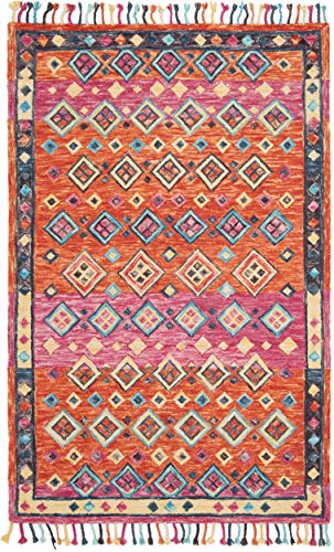 SAFAVIEH Aspen Collection Accent Rug - 4' x 6', Orange & Fuchsia, Handmade Boho Braided Tassel Wool, Ideal for High Traffic Areas in Entryway, Living Room, Bedroom (APN138A) - size: 4' x 6' (Rectangular)