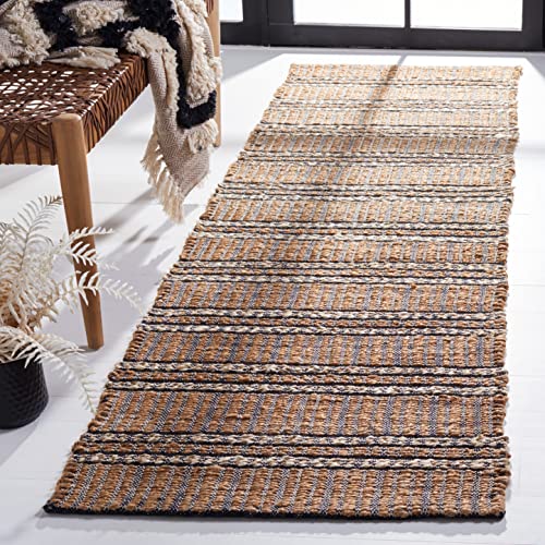 SAFAVIEH Natural Fiber Collection Runner Rug - 2'3" x 8', Black & Natural, Handmade Flat Weave Stripe Jute & Cotton Jute, Ideal for High Traffic Areas in Living Room, Bedroom (NFB651Z) - color: Black/Natural, size: 2'3" x 8' (Runner)