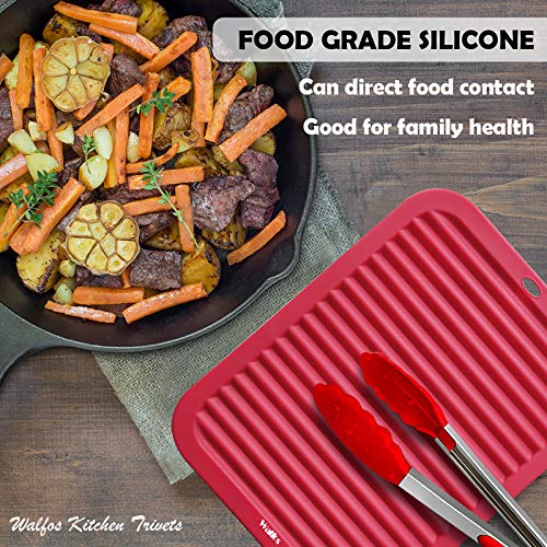 Walfos Silicone Trivets for Hot Pots and Pans - Heat Resistant Hot Pads for Kitchen Counter- Multi-Purpose & Versatile Trivet Mat - Long-Lasting & Flexible Silicone Hot Pad - style: 9x12in, 2 Red Rectangle