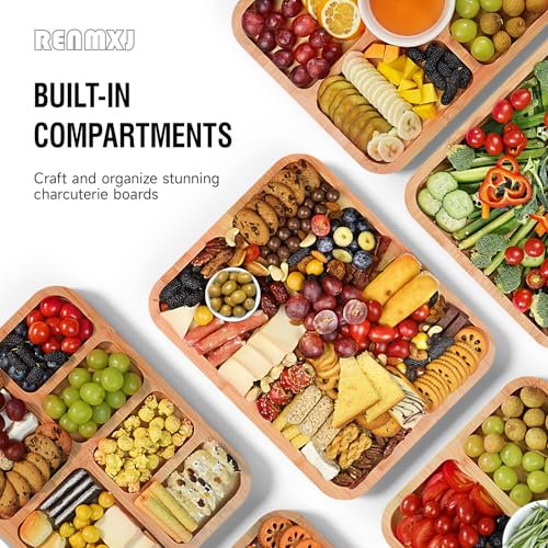 Portable Charcuterie Boards with Lid, Cheese, Veggie & Snack Tray | Clear Lid Keeps Food Fresh, Travel Portable Board for Kitchen, Picnic and Party, House Warming Gifts New Home - color: 6 Compartments White