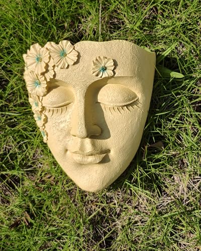 Face Shape Wall Planter Elegant Yellow Resin Wall-Mounted Head Pot with Drainage Hole Unique Small Vase Holder for Flower,Succulents, Hanging Plants for Plant Lovers - color: Yellow