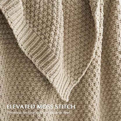 EVERGRACEHOME Chunky Chenille Knit Throw Blanket, 90 x 90, Sand Dune | Sculpted Moss Stitch, Chic Modern Farmhouse, All-Season Warmth, OEKO-TEX® Certified, Oversized Queen for Couch, Bed, Sofa - color: Sand Dune, size: 90" X 90"