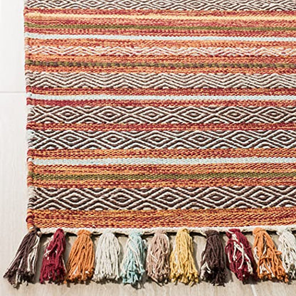 SAFAVIEH Montauk Collection Area Rug - 5' x 8', Rust & Multi, Handmade Boho Stripe Fringe Cotton, Ideal for High Traffic Areas in Living Room, Bedroom (MTK901D) - color: Rust/Multi, size: 5' x 8' (Rectangular)