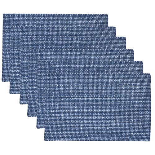 Sweet Home Collection 100% Cotton Placemats for Dining Room Rectangle Two Tone Woven Fabric 13" x 19" Soft Durable Table Mat Set, Set of 6, Dark Blue - color: Dark Blue, size: Rectangle 13" x 19"