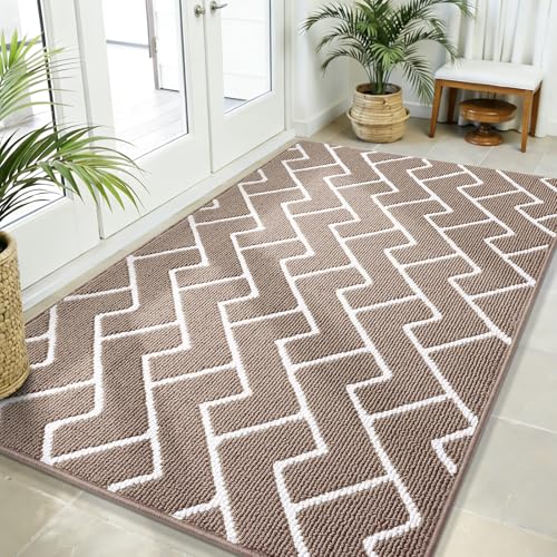 OLANLY Front Door Mat, Non-Slip Rubber Backing, Dirt Resistant and Absorbent, Washable, Easy to Clean Low-Profile Indoor Doormat for Back Door, Entryway, Inside Entrance, 59x35, Brown - color: Brown, size: 59" X 35"